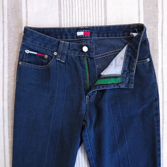 VTG 90s Y2K TOMMY HILFIGER Flare / Bellbottom Dark Wash Blue Jeans 29x30 - Picture 2 of 9